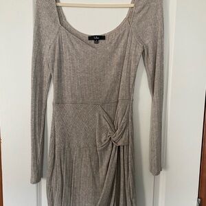 Lulu's Taupe Ribbed Long Sleeve Dress